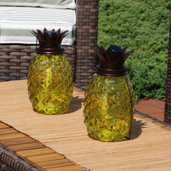 Adjustable Height 3-in-1 Glass Tropical Pineapple Torches with Connected Snuffs and Metal Poles - 2 Pack