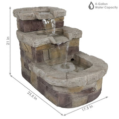 21"H Electric Polyresin 3-Tier Brick Steps Water Fountain with LED Light