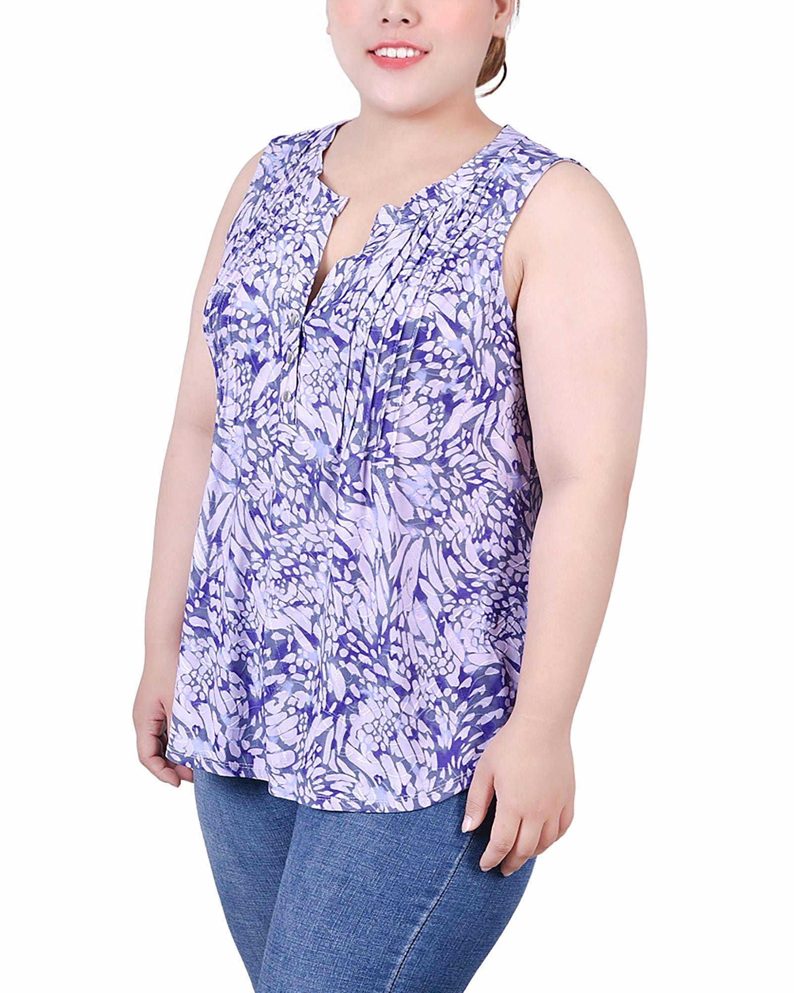  NY Collection Plus Size Sleeveless Jacquard Y Neck Top - Fuschia Swirlbreeze - Bonton