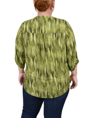 Plus Size 3/4 Roll Tab Sleeve Y Neck Top