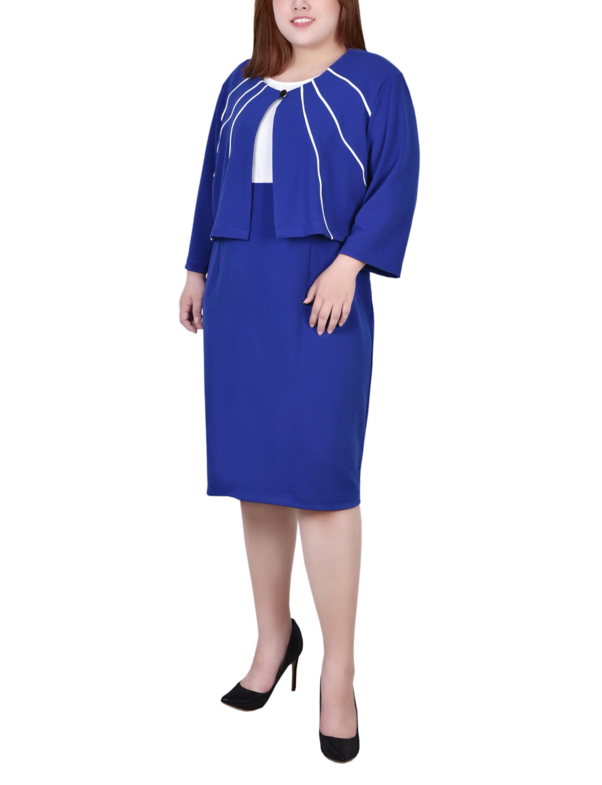  NY Collection Plus Size 2 Piece Dress Set - Cobalt - Bonton