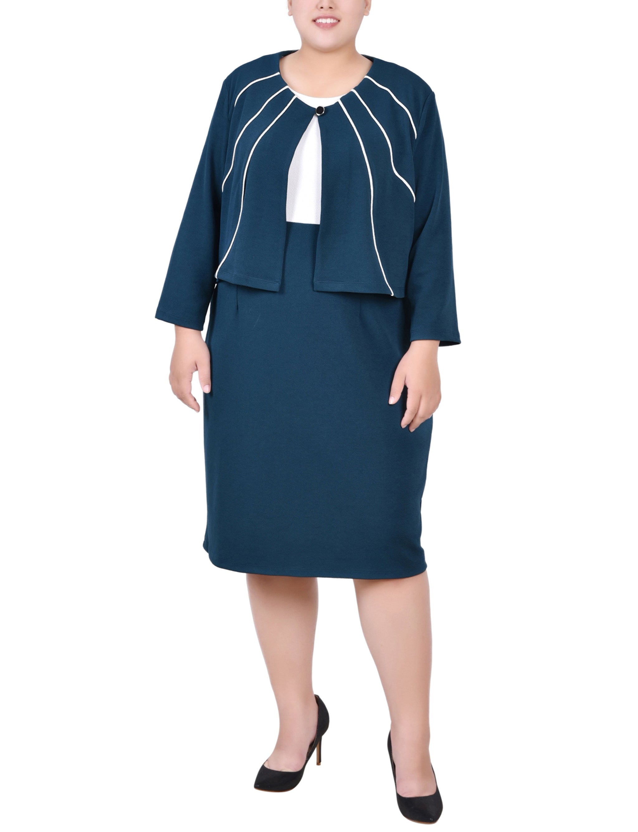  NY Collection Plus Size 2 Piece Dress Set - Cobalt - Bonton