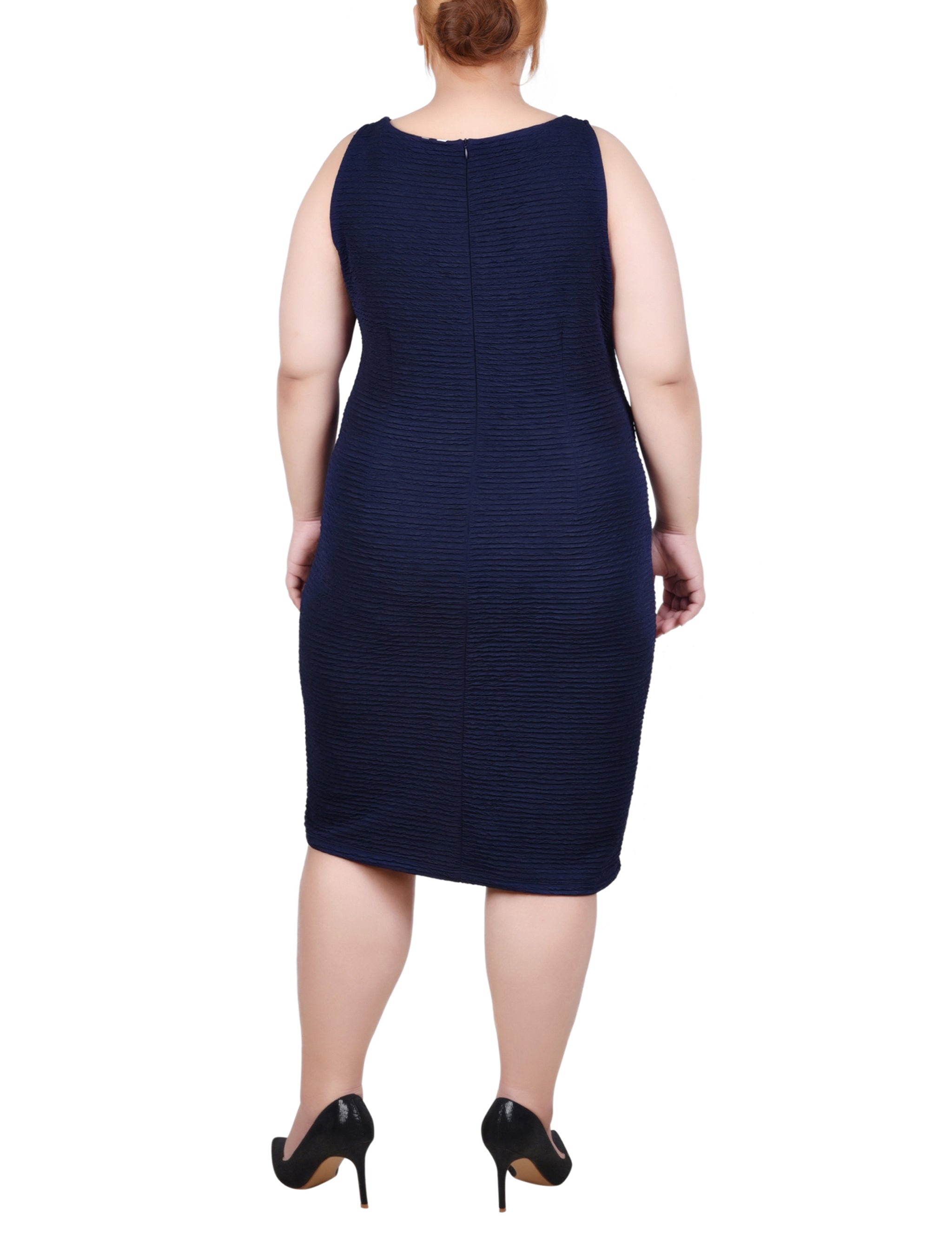  NY Collection Plus Size Textured 3/4 Sleeve 2 Piece Dress Set - Black Beauty - Bonton