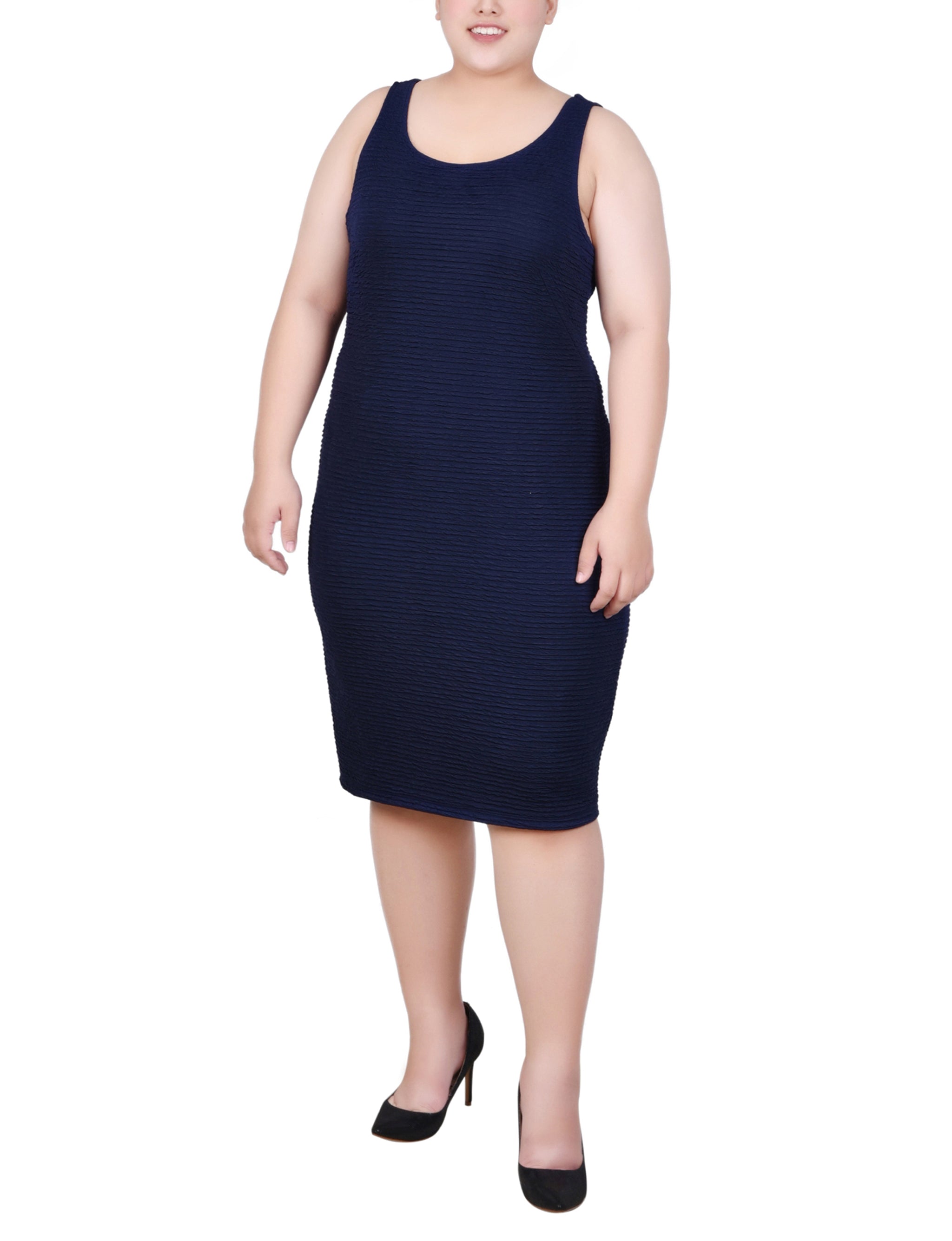  NY Collection Plus Size Textured 3/4 Sleeve 2 Piece Dress Set - Black Beauty - Bonton