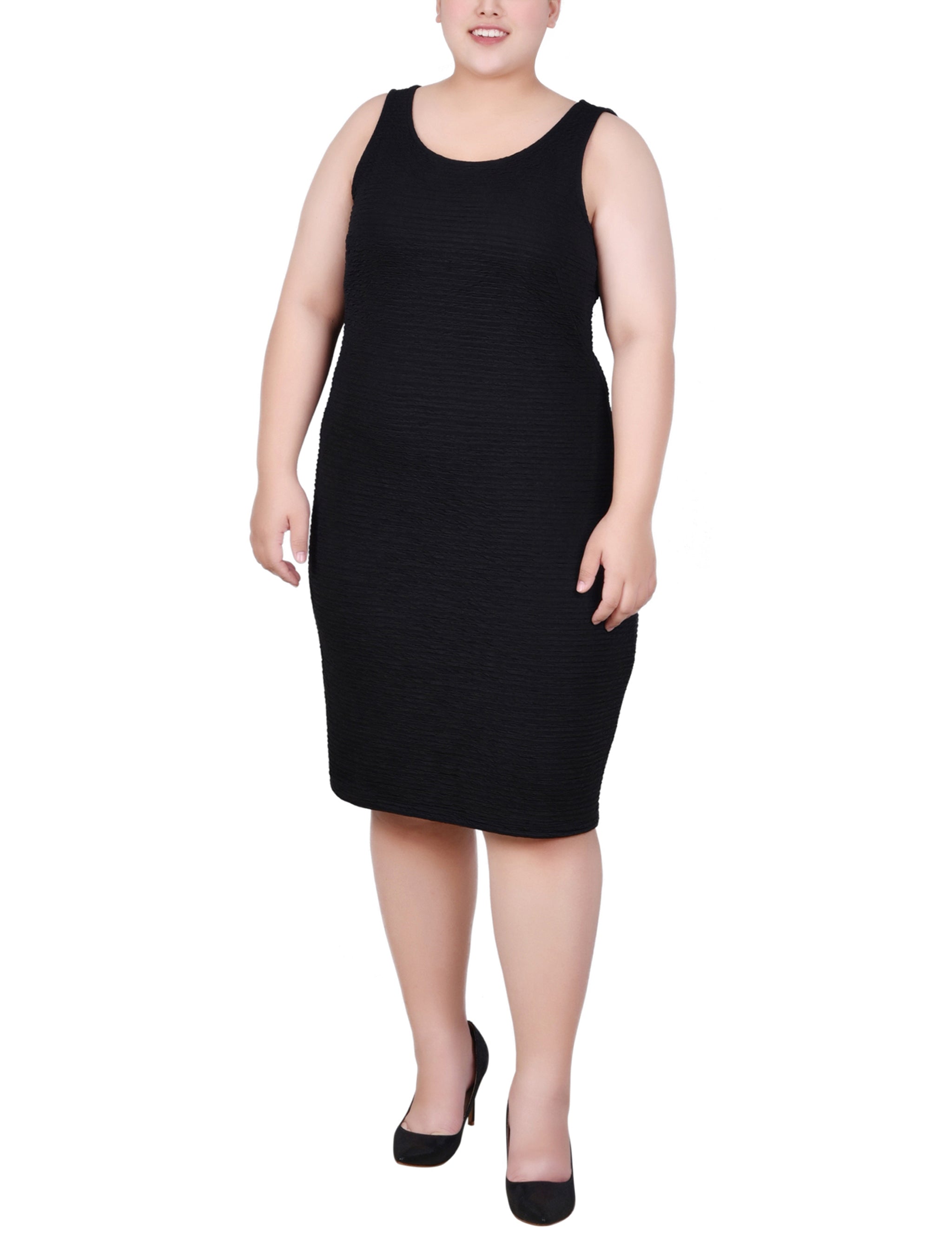  NY Collection Plus Size Textured 3/4 Sleeve 2 Piece Dress Set - Black Beauty - Bonton
