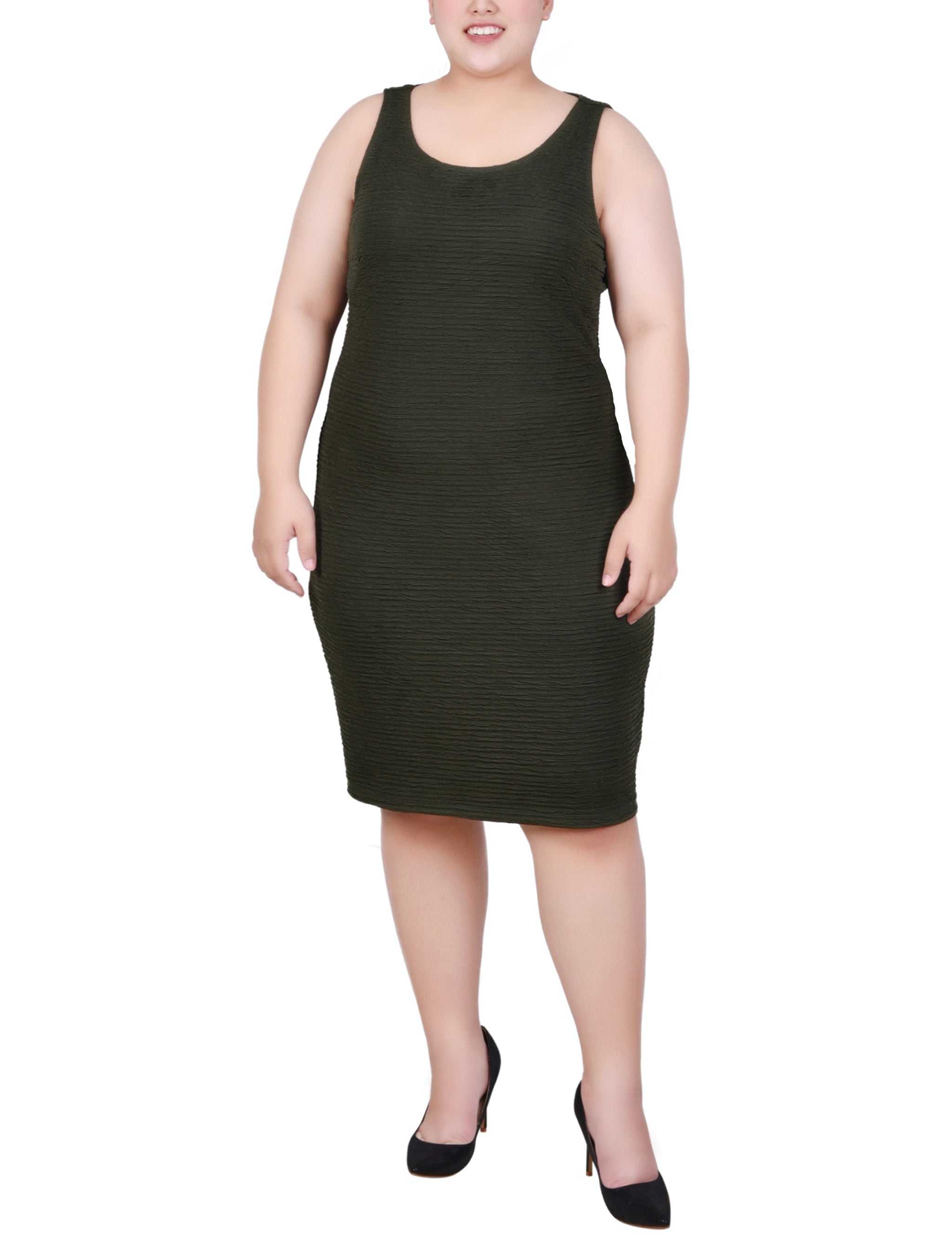  NY Collection Plus Size Textured 3/4 Sleeve 2 Piece Dress Set - Black Beauty - Bonton