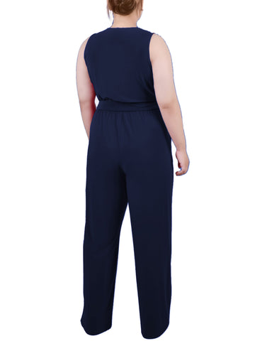 Plus Size Sleeveless Belted Jumpsuit