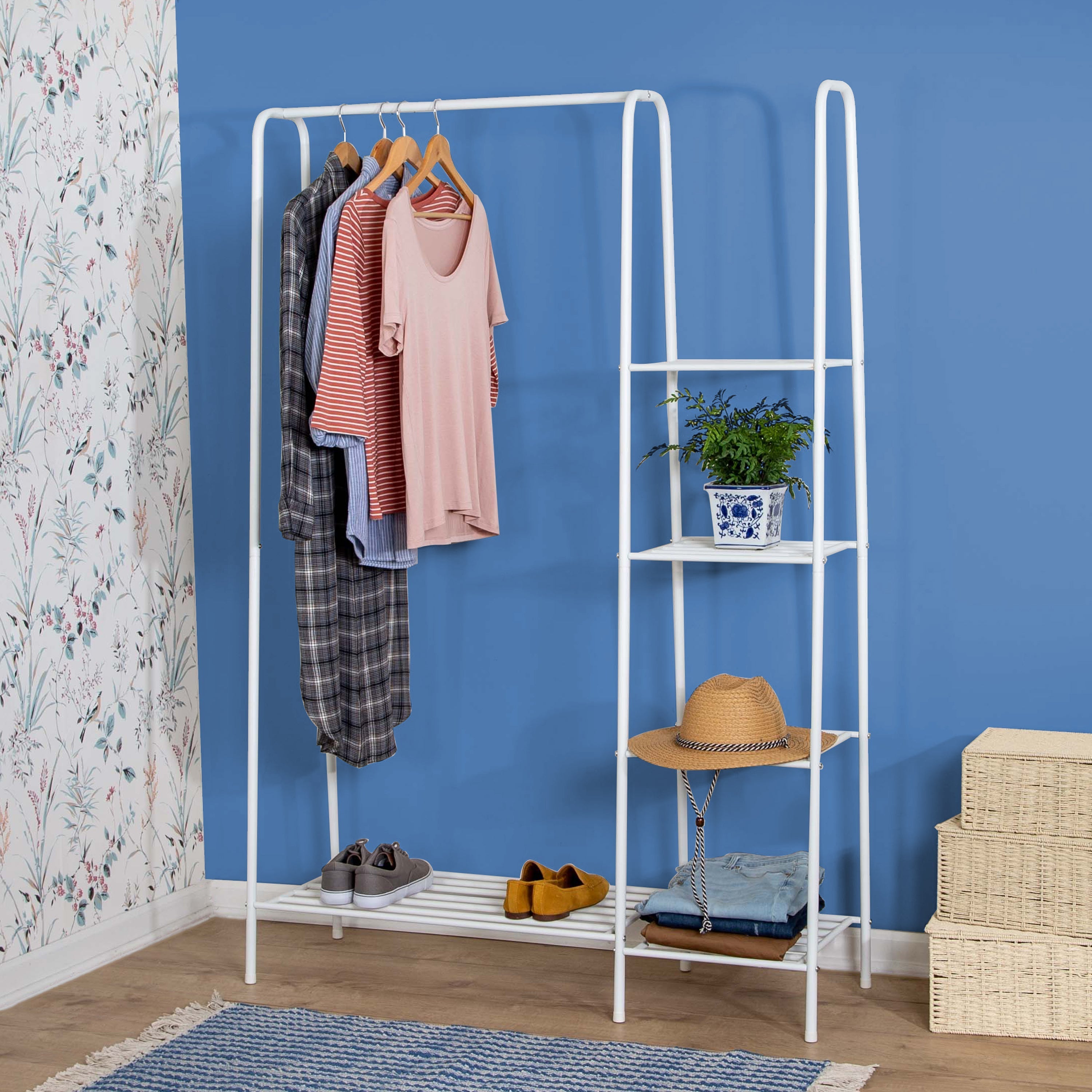  Honey-Can-Do Freestanding Closet With Clothes Rack and Shelves - White - Bonton