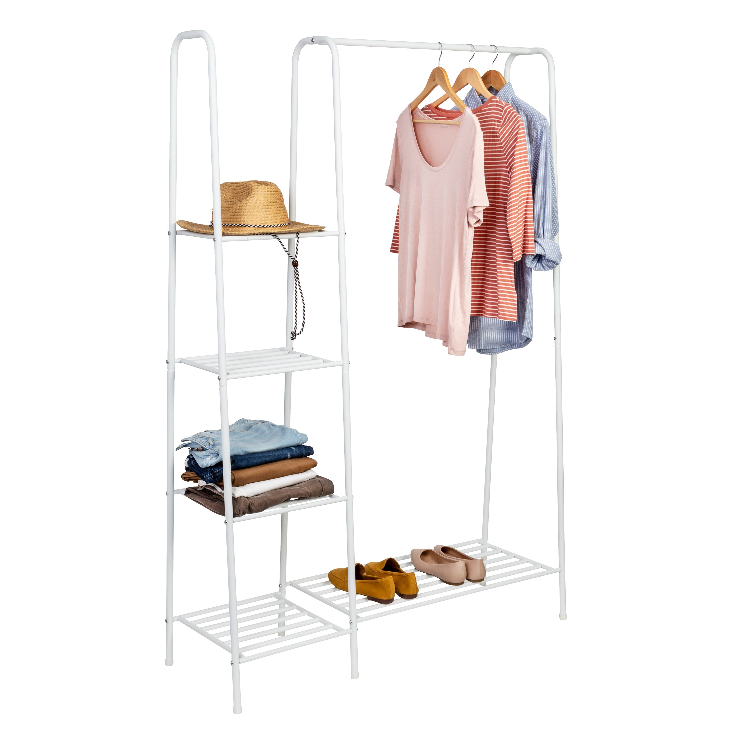  Honey-Can-Do Freestanding Closet With Clothes Rack and Shelves - White - Bonton