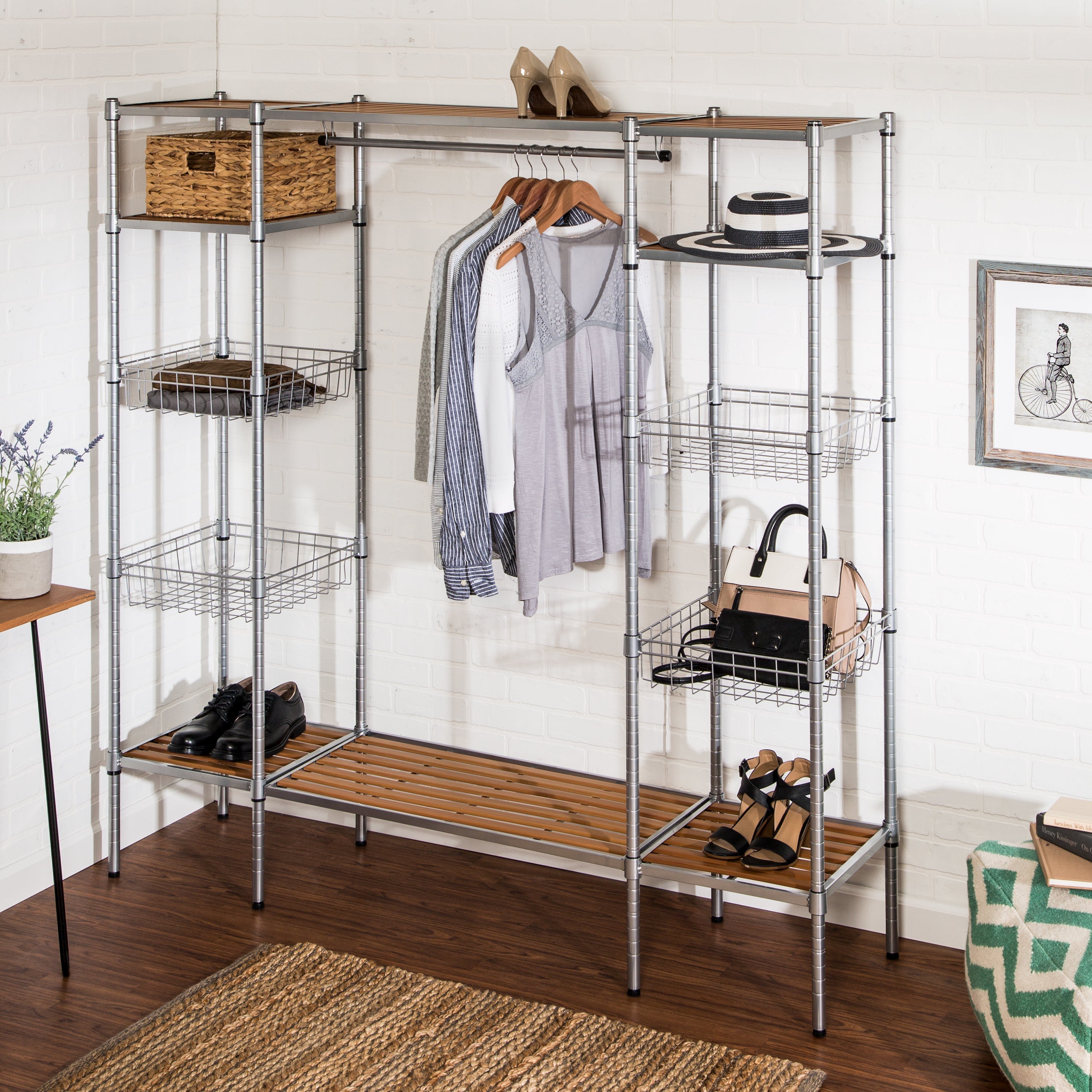  Honey-Can-Do Freestanding Closet With Garment Bar and Shelves - Silver - Bonton