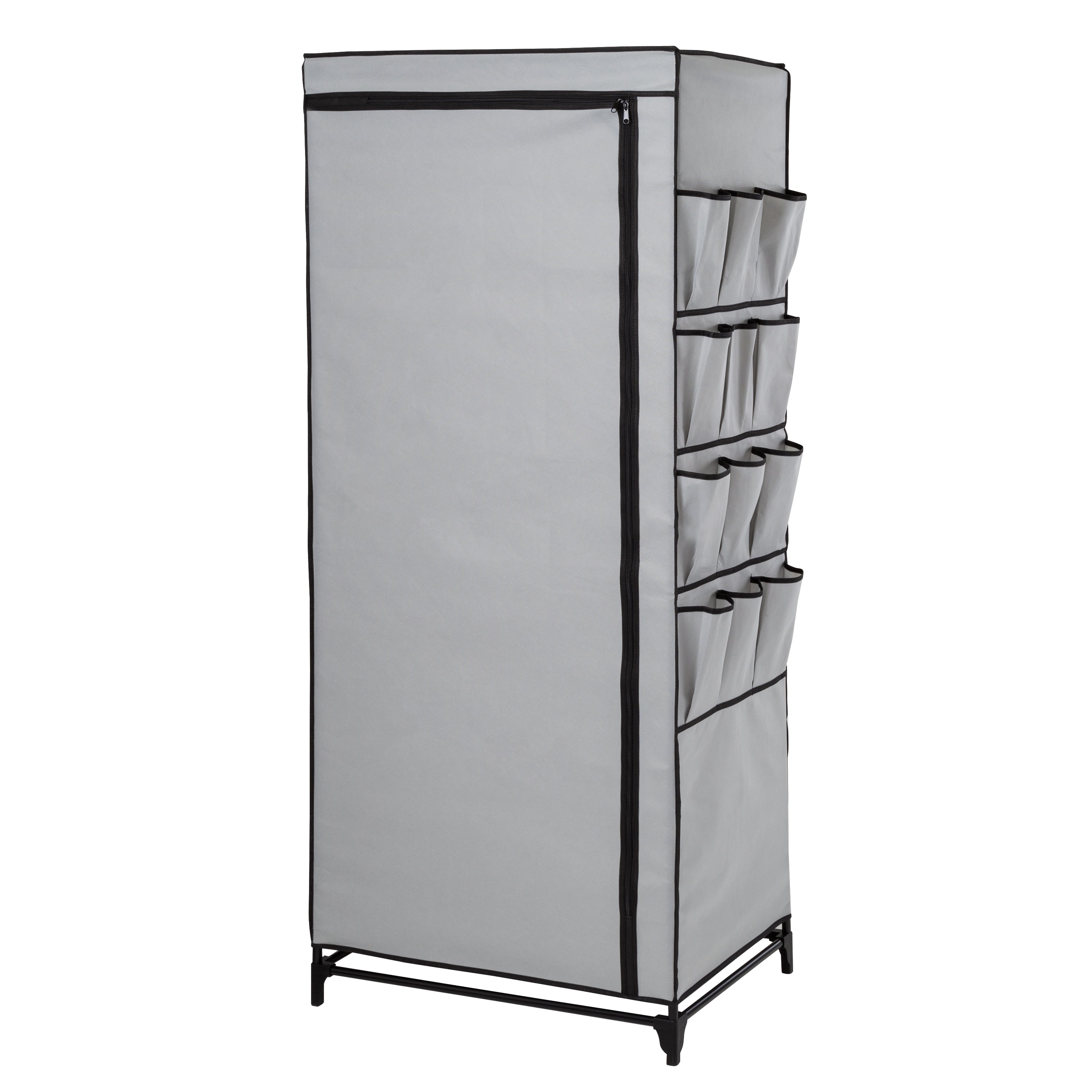  Honey-Can-Do Wide Portable Wardrobe Closet with Cover and Side Pockets - Grey - Bonton