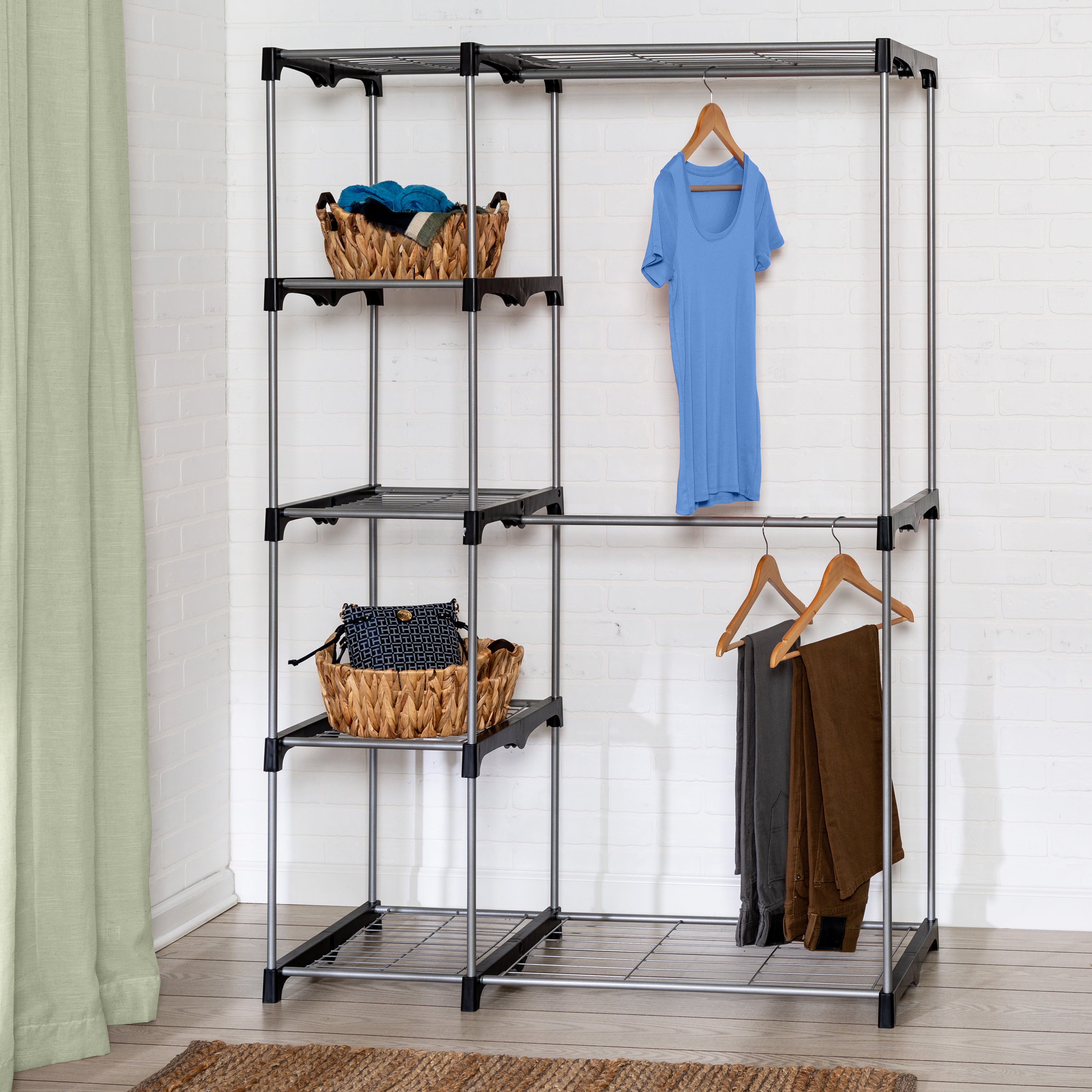  Honey-Can-Do Double Rod Freestanding Closet - Silver - Bonton