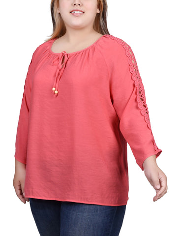 Plus Size 3/4 Sleeve Crochet Detail Blouse