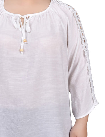 Plus Size 3/4 Sleeve Crochet Detail Blouse