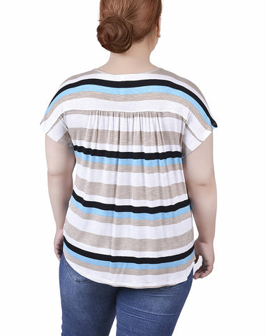 Plus Size Short Sleeve Striped v Neck Top