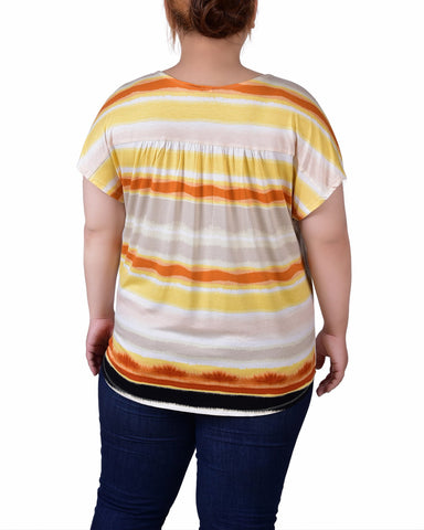 Plus Size Short Sleeve Striped v Neck Top