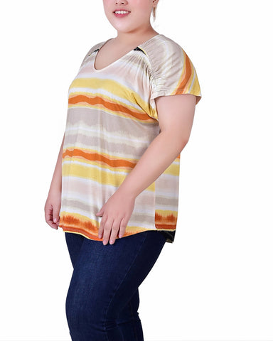 Plus Size Short Sleeve Striped v Neck Top