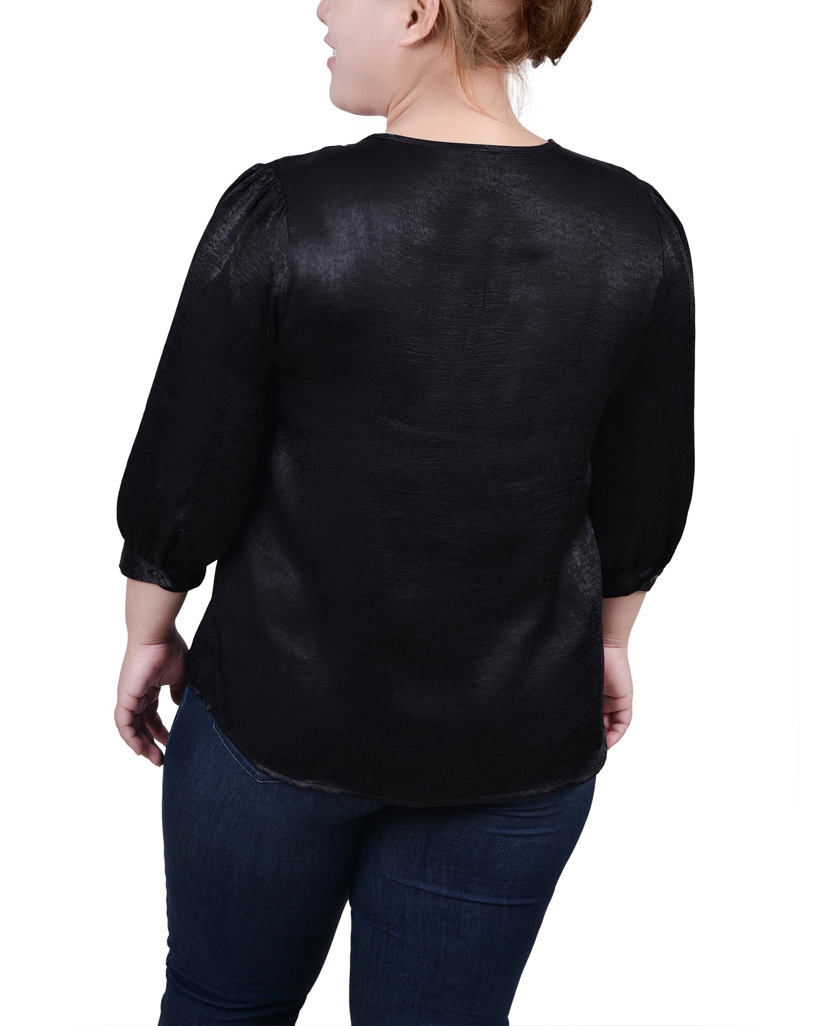  NY Collection Plus Size Elbow Sleeve Satin Blouse - Light Grey - Bonton