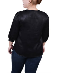 Plus Size Elbow Sleeve Satin Blouse