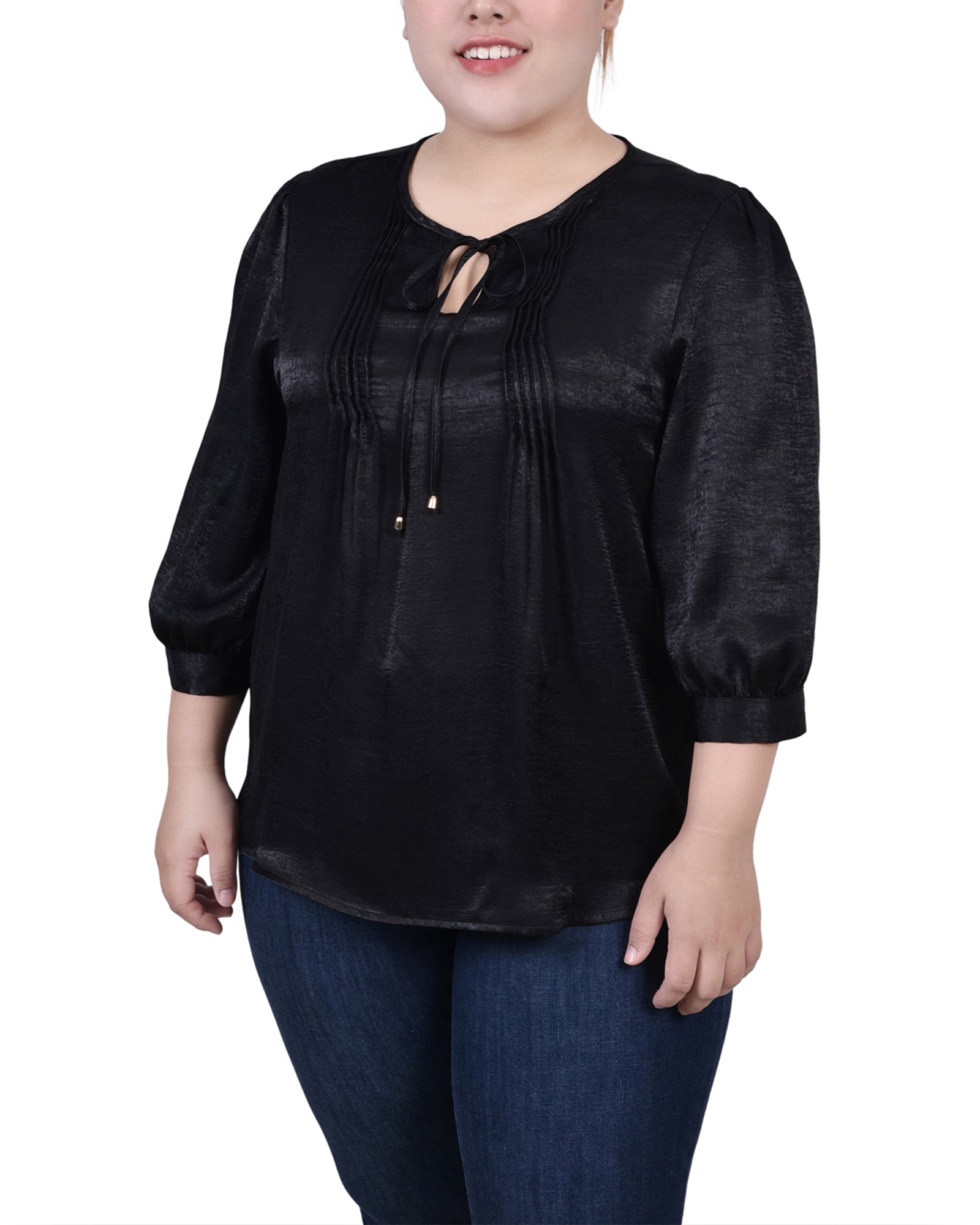  NY Collection Plus Size Elbow Sleeve Satin Blouse - Light Grey - Bonton