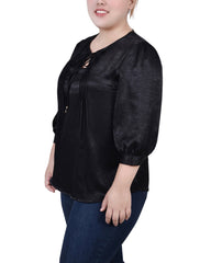 Plus Size Elbow Sleeve Satin Blouse