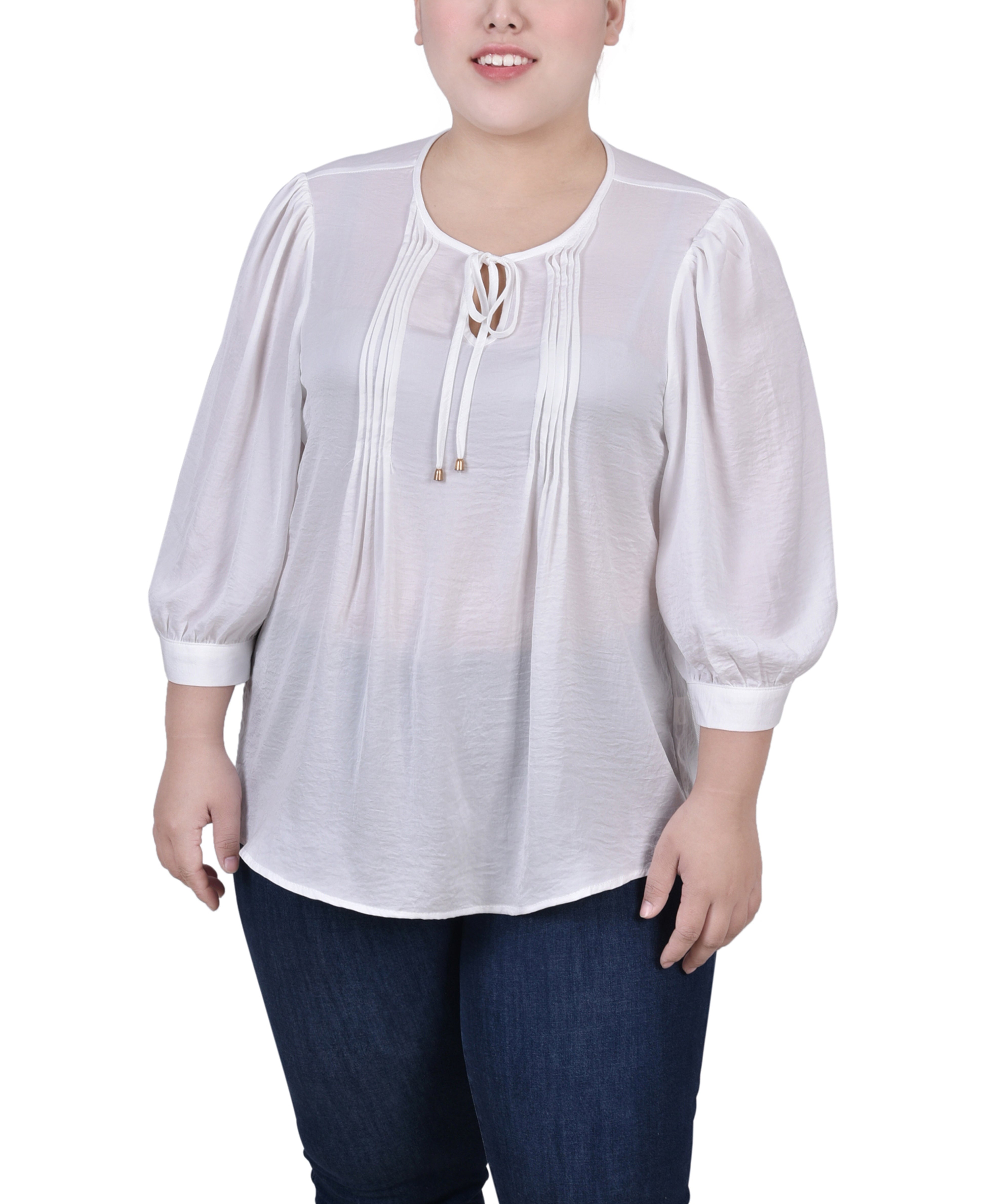  NY Collection Plus Size Elbow Sleeve Satin Blouse - Light Grey - Bonton