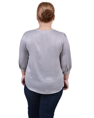 Plus Size Elbow Sleeve Satin Blouse