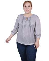Plus Size Elbow Sleeve Satin Blouse