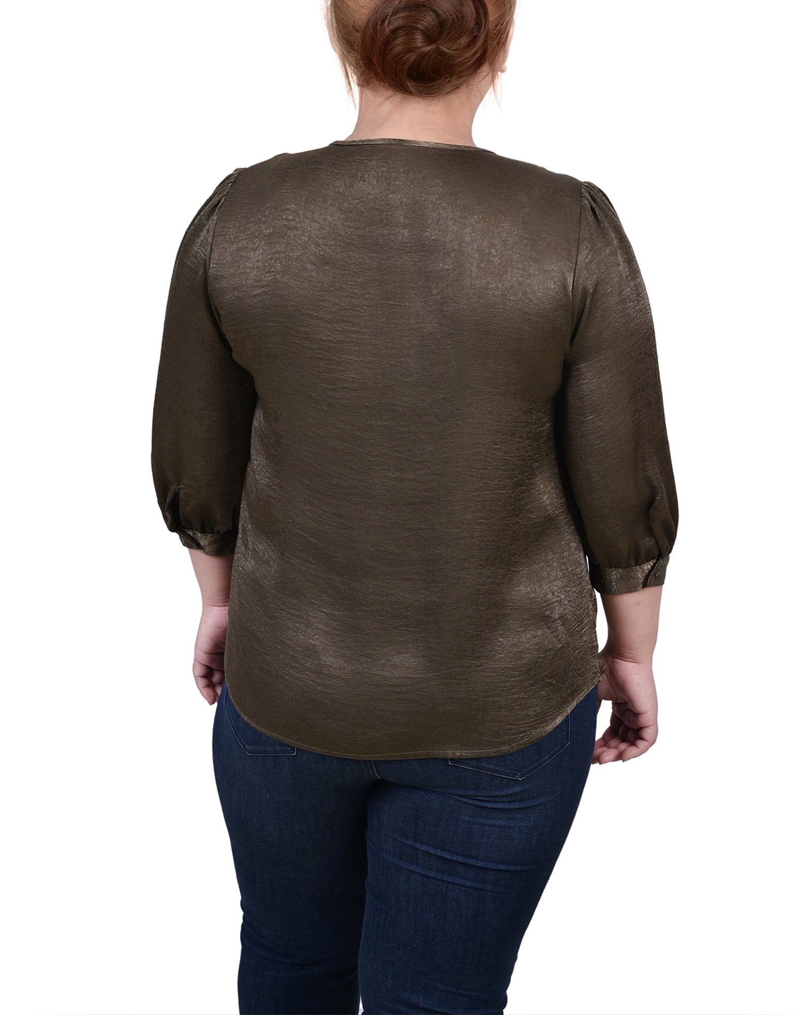  NY Collection Plus Size Elbow Sleeve Satin Blouse - Light Grey - Bonton