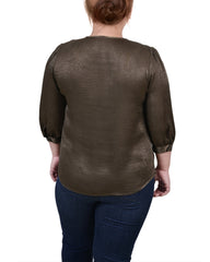 Plus Size Elbow Sleeve Satin Blouse
