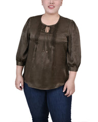 Plus Size Elbow Sleeve Satin Blouse