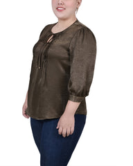 Plus Size Elbow Sleeve Satin Blouse