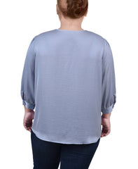 Plus Size Elbow Sleeve Satin Blouse