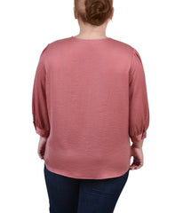 Plus Size Elbow Sleeve Satin Blouse