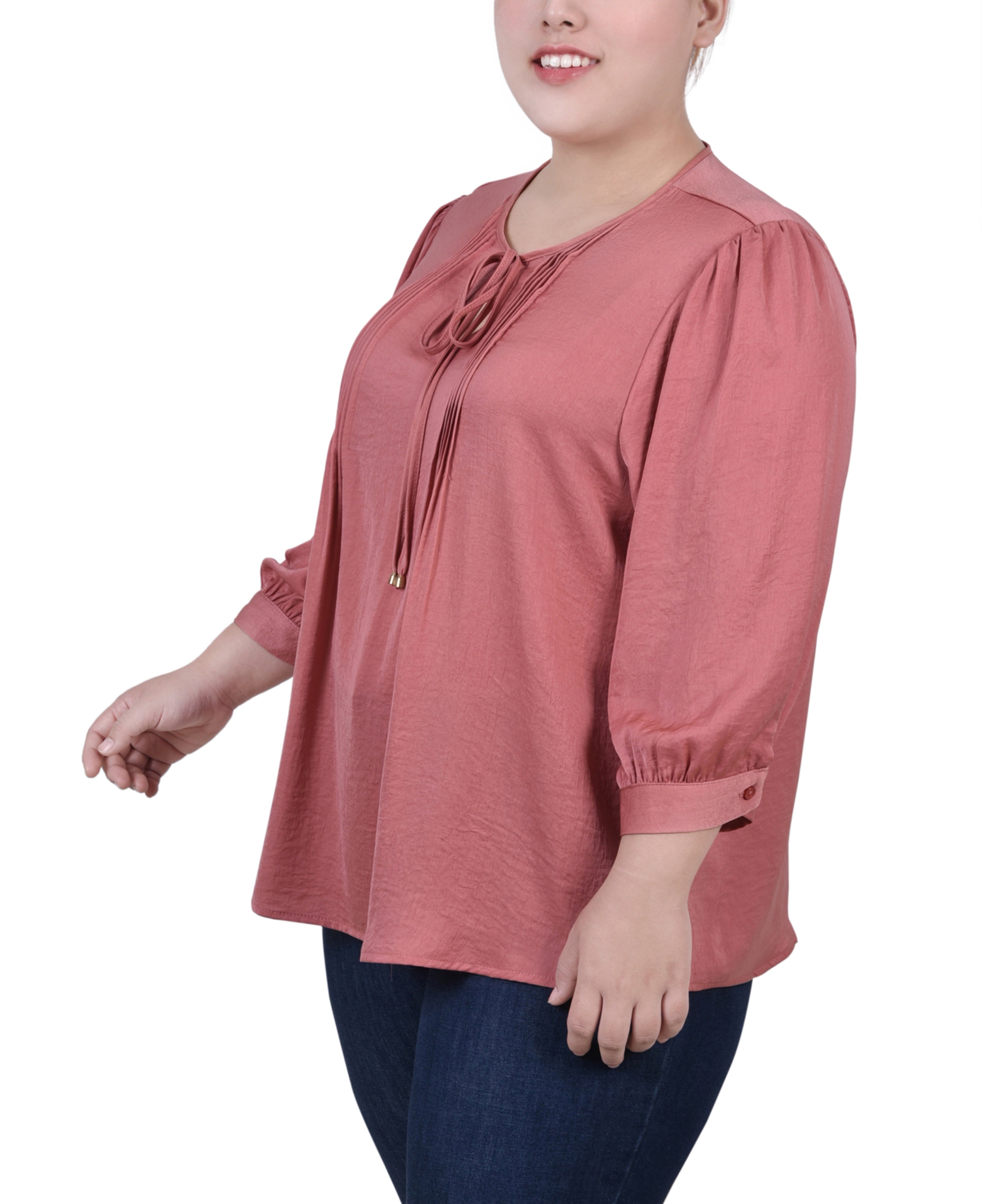  NY Collection Plus Size Elbow Sleeve Satin Blouse - Light Grey - Bonton