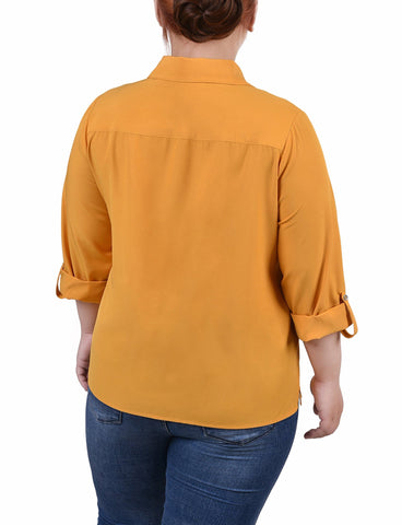 3/4 Roll Tab Blouse With Pockets