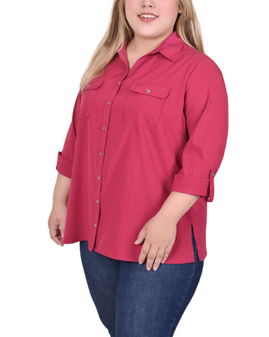 3/4 Roll Tab Blouse With Pockets