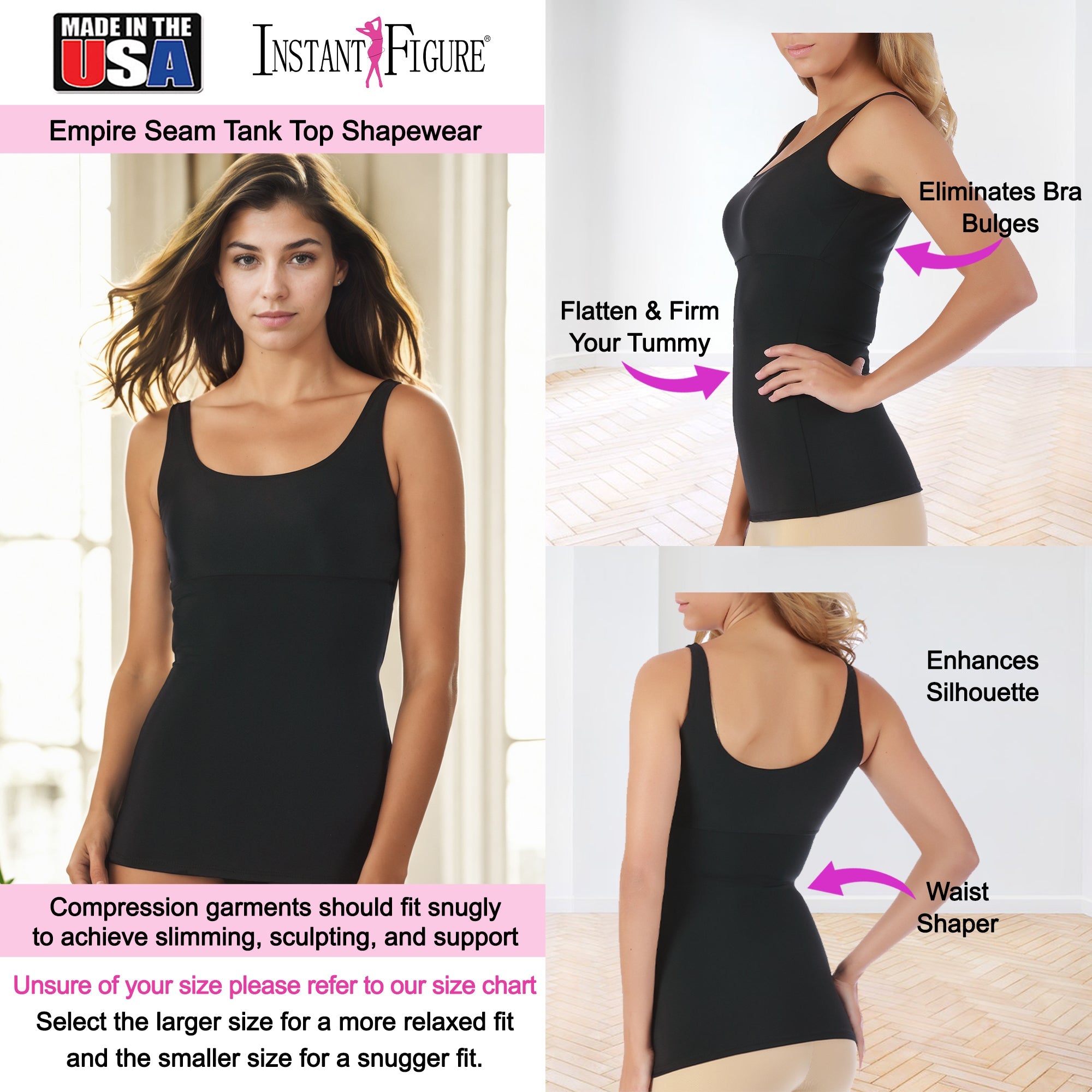  InstantFigure InstantFigure Plus Size Empire Seam Tank Top WT4061C - Black - Bonton