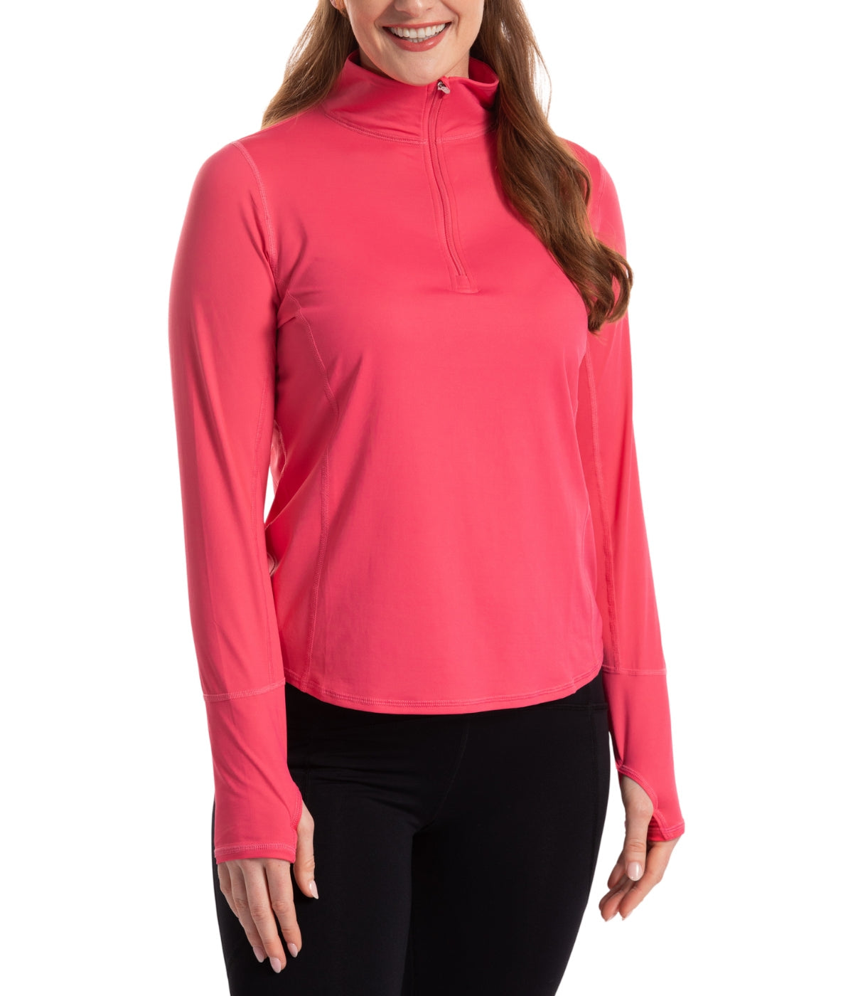  BloqUV BloqUV Women's UPF 50+ Sun Protection Relaxed Mock Neck Quarter Zip Top - Watermelon - Bonton