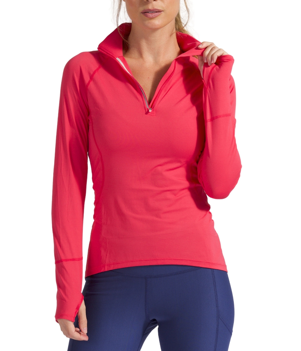  BloqUV BloqUV Women's UPF 50+ Sun Protection Mock Neck Quarter Zip Top - Watermelon - Bonton