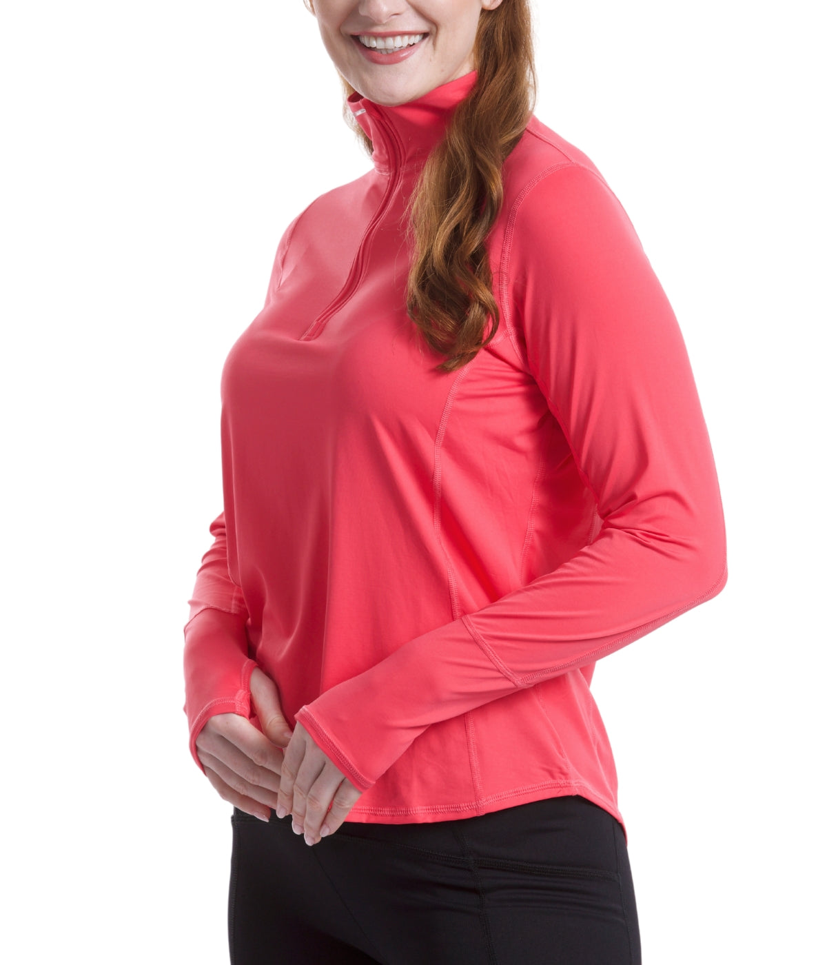  BloqUV BloqUV Women's UPF 50+ Sun Protection Relaxed Mock Neck Quarter Zip Top - Watermelon - Bonton