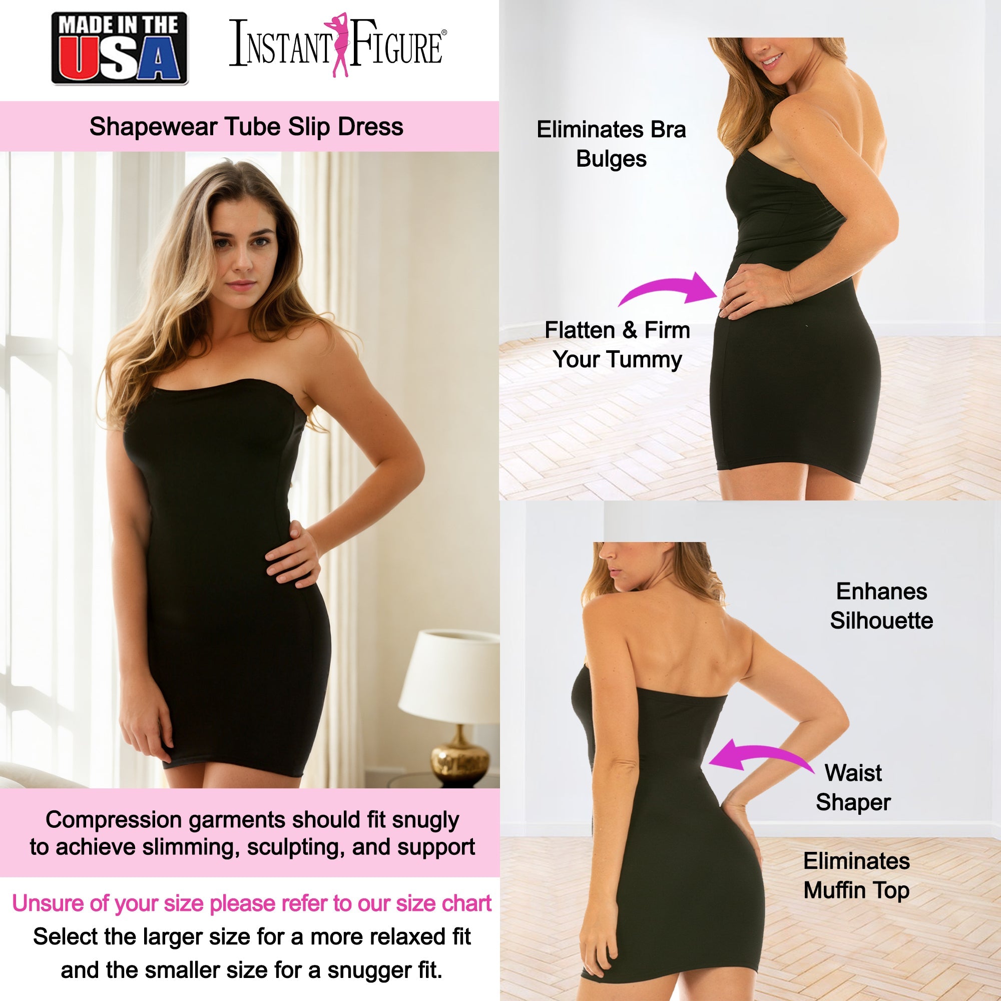  InstantFigure InstantFigure Shapewear Tube Slip Dress WTS034 - Black - Bonton