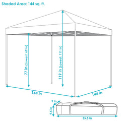 Standard Pop Up Canopy with Carry Bag - 12' x 12'