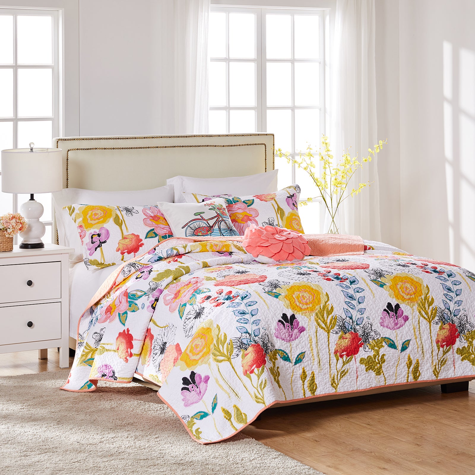  Greenland Home Fashions Watercolor Dream Reversible Quilt Set - White - Bonton