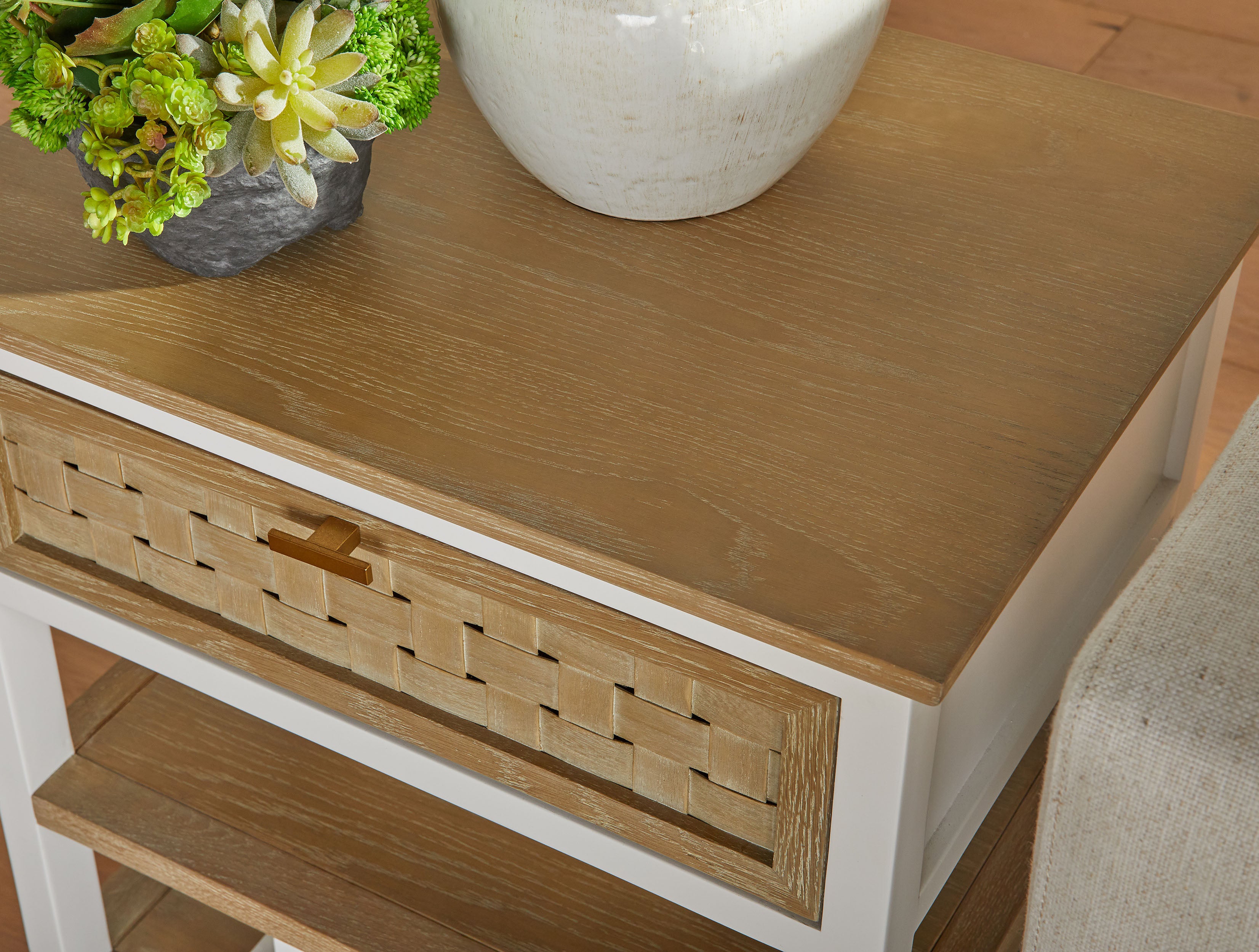  Essentials For Living Weave 1-Drawer Side Table - Smoke Gray Oak - Bonton