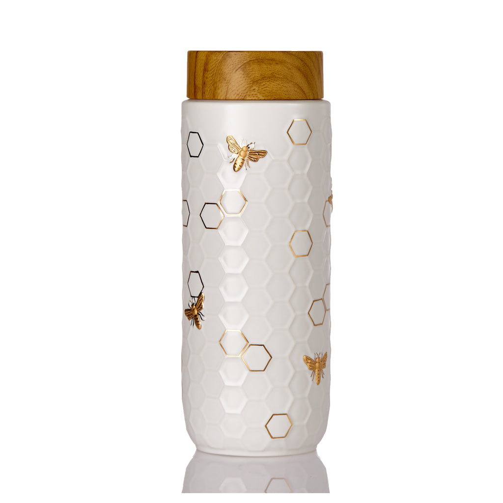  Acera Honey Bee Travel Mug / Gold 16 Oz - Black and hand-painted  Gold - Bonton