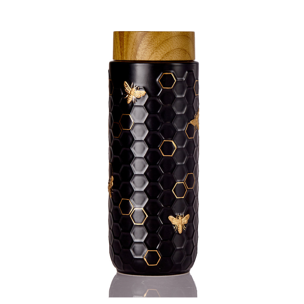  Acera Honey Bee Travel Mug / Gold 16 Oz - Black and hand-painted  Gold - Bonton