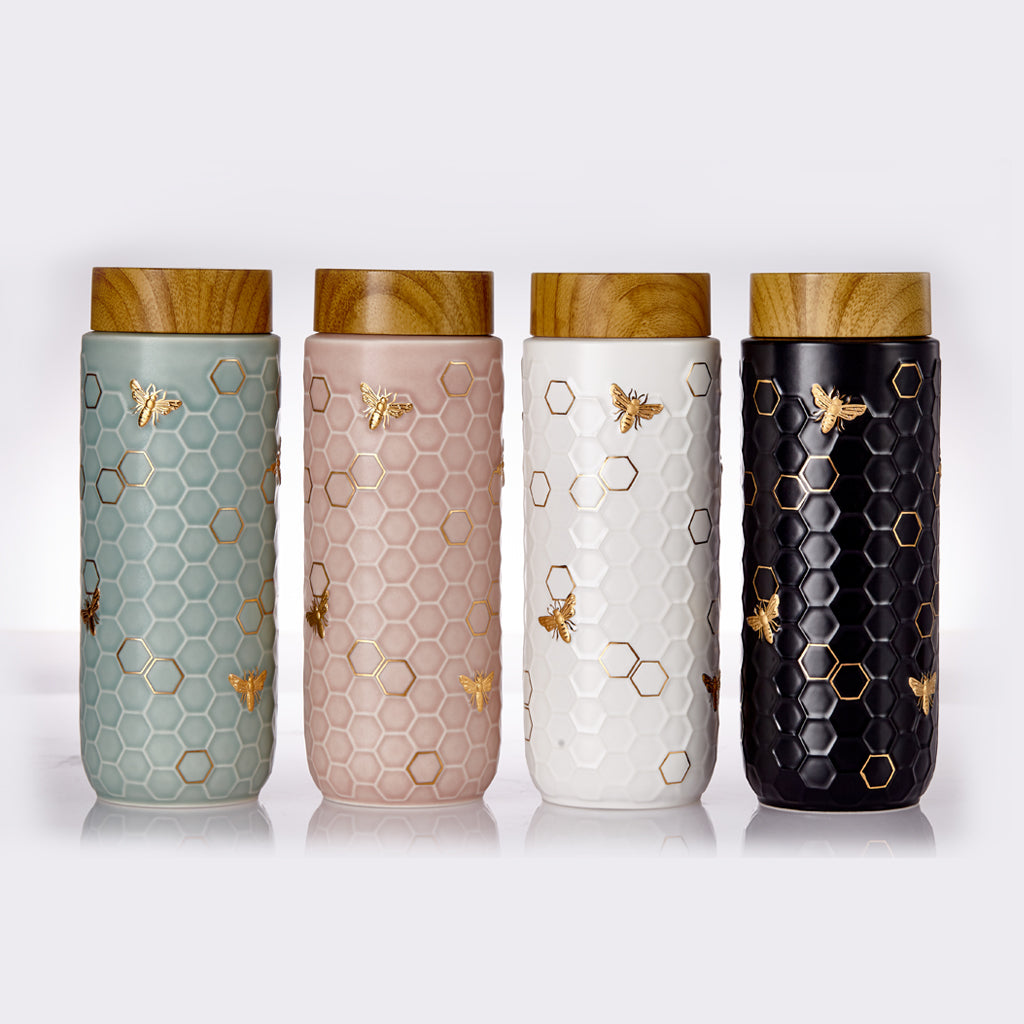  Acera Honey Bee Travel Mug / Gold 16 Oz - Black and hand-painted  Gold - Bonton