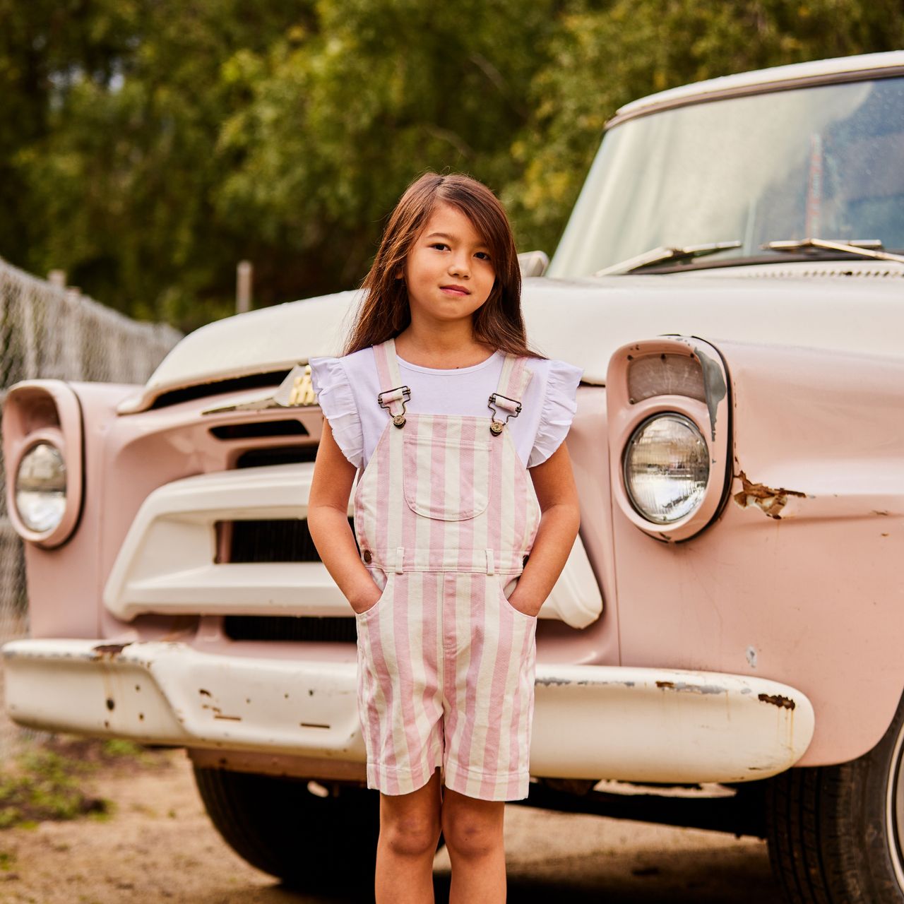  Dotty Dungarees Wide Stripe Denim Overall Shorts - Blue - Bonton