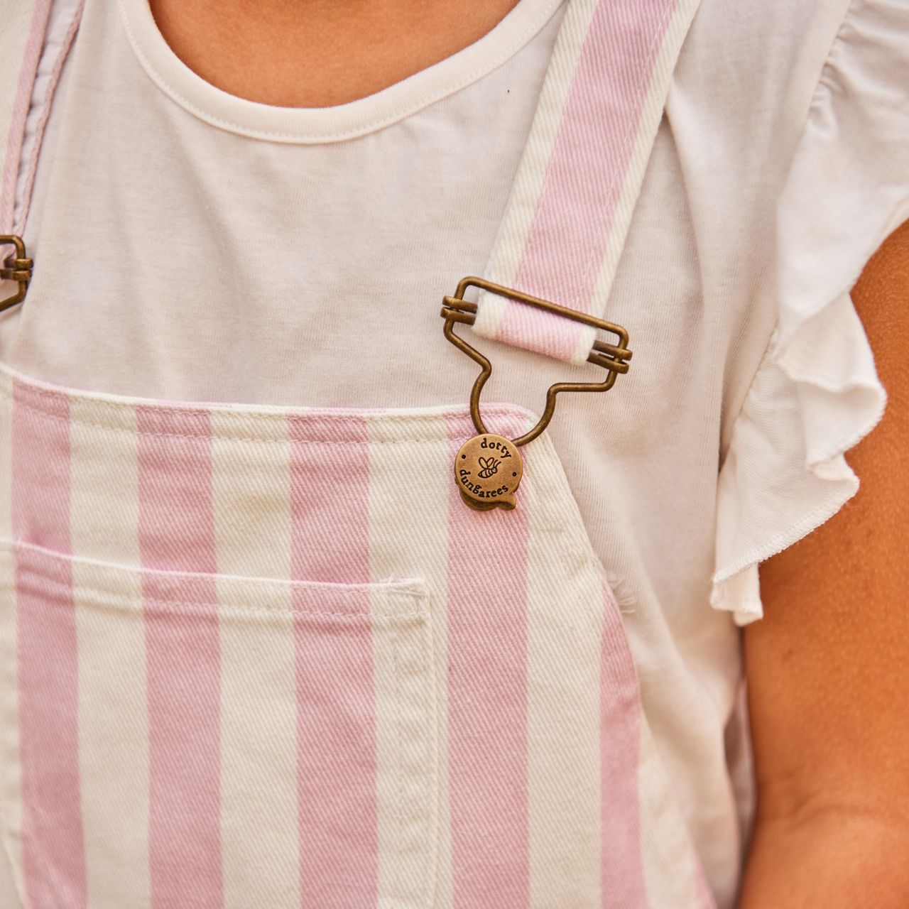  Dotty Dungarees Wide Stripe Denim Overalls - Pink Stripe - Bonton